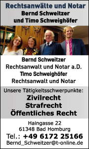 Banner der Kanzlei Schweitzer & Kollege in Bad Homburg mit Kontaktdaten und Überblick über erbrechtliche Leistungen.