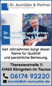 Banner der Kanzlei Dr. Aumüller Königstein mit Kontaktinformationen und Übersicht der angebotenen Rechts- und Notardienstleistungen.