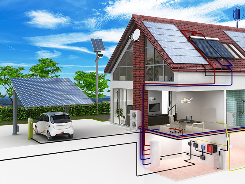 Wärmepumpe am Niedrigenergiehaus montiert, Techniker installieren effizientes Heizsystem für nachhaltige Wärme in Bad Homburg. 